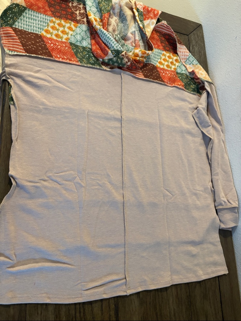 NEW [Haptics] Patchwork Printed High/Low Back Hem Yoke Hooded Top Women's S - Picture 10 of 12